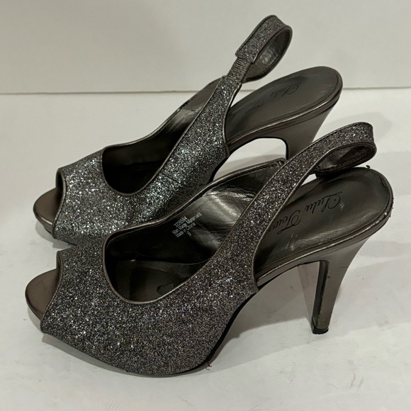 LULU TOWNSEND Women’s Silver Glitter Open Toe Strappy Heels - size 6 - Picture 2 of 7